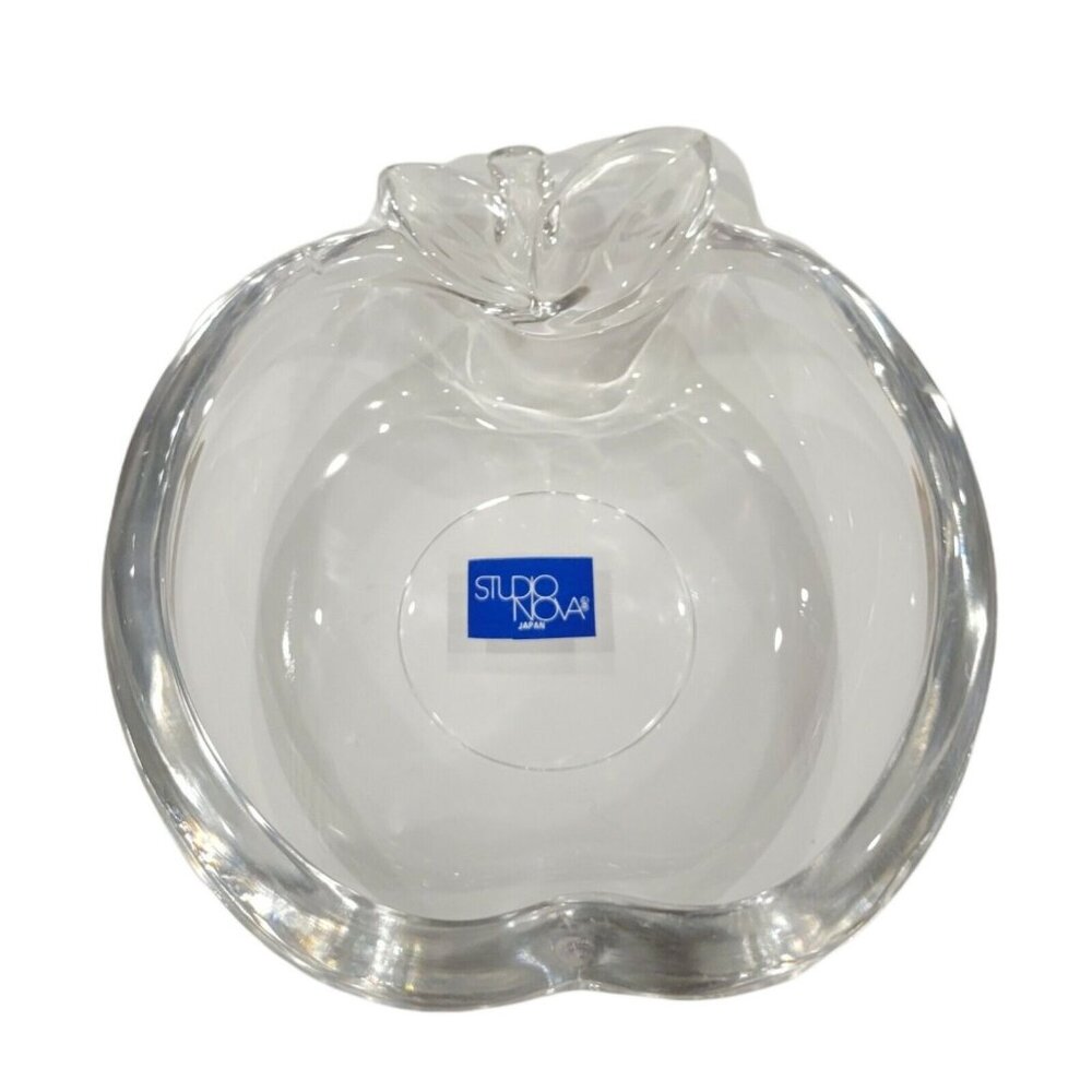 Art Glass Apple Shaped 4" Dish Studio Nova Japan Marked Curved Rim Fruit Ashtray